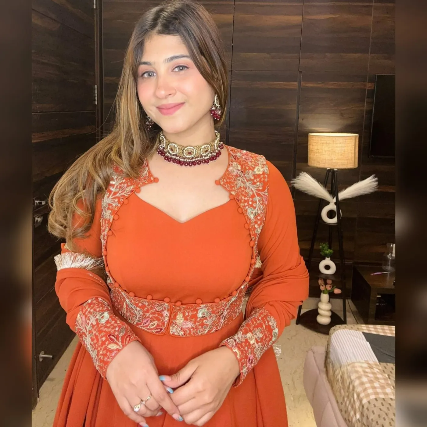 Deep Orange Faux Georgette Anarkali Suit
